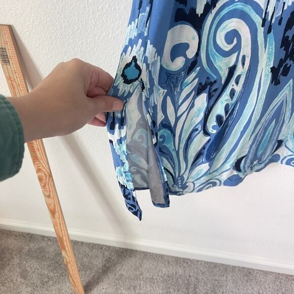 Chicos Dress Womens 3 16/18 Blue Aqua Paisley Ikat Print Stretch Short Sleeve - Picture 6 of 10